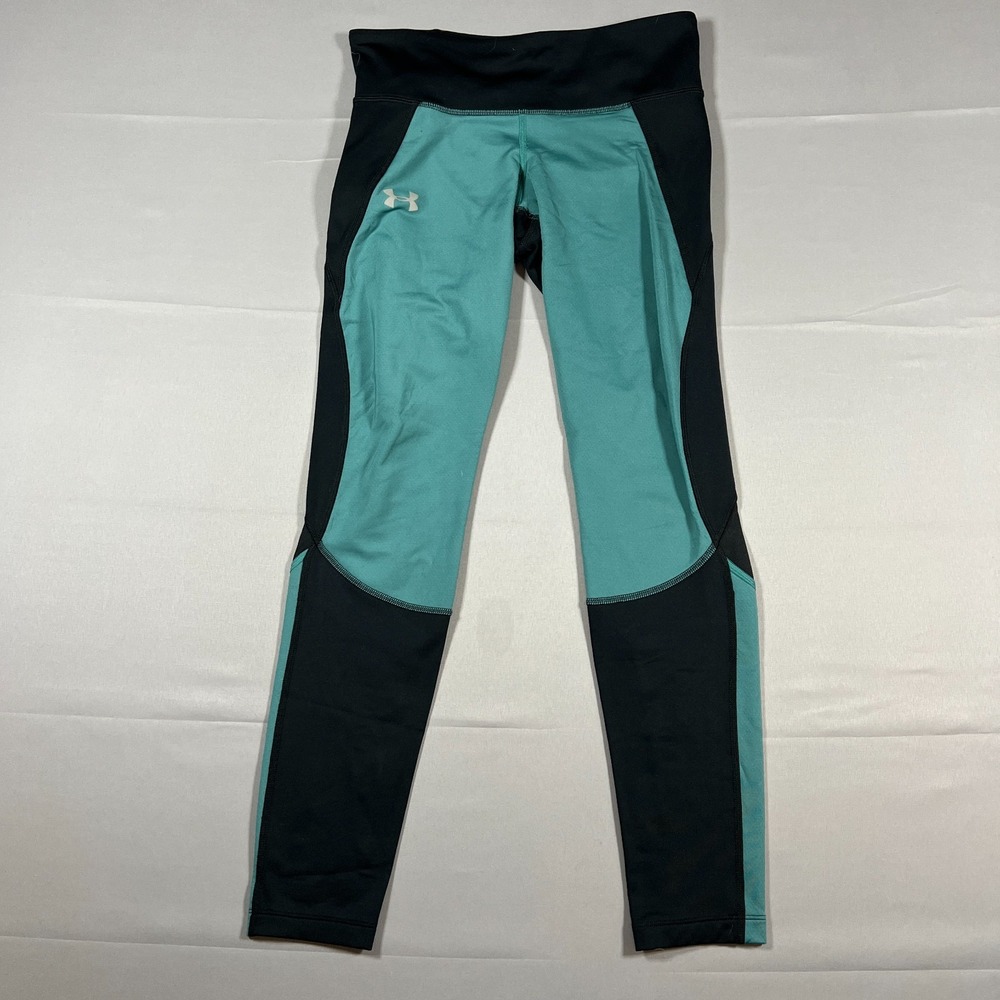 Under Armour Compression Leggings Women Medium Black Green Coldgear Gym Training